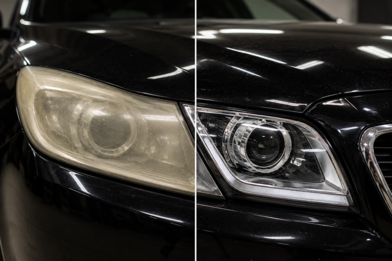 Headlight restoration comparison shot