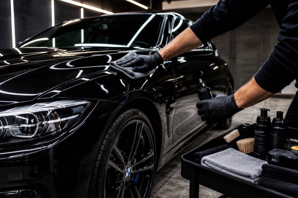 Luxury car detailing in studio setting