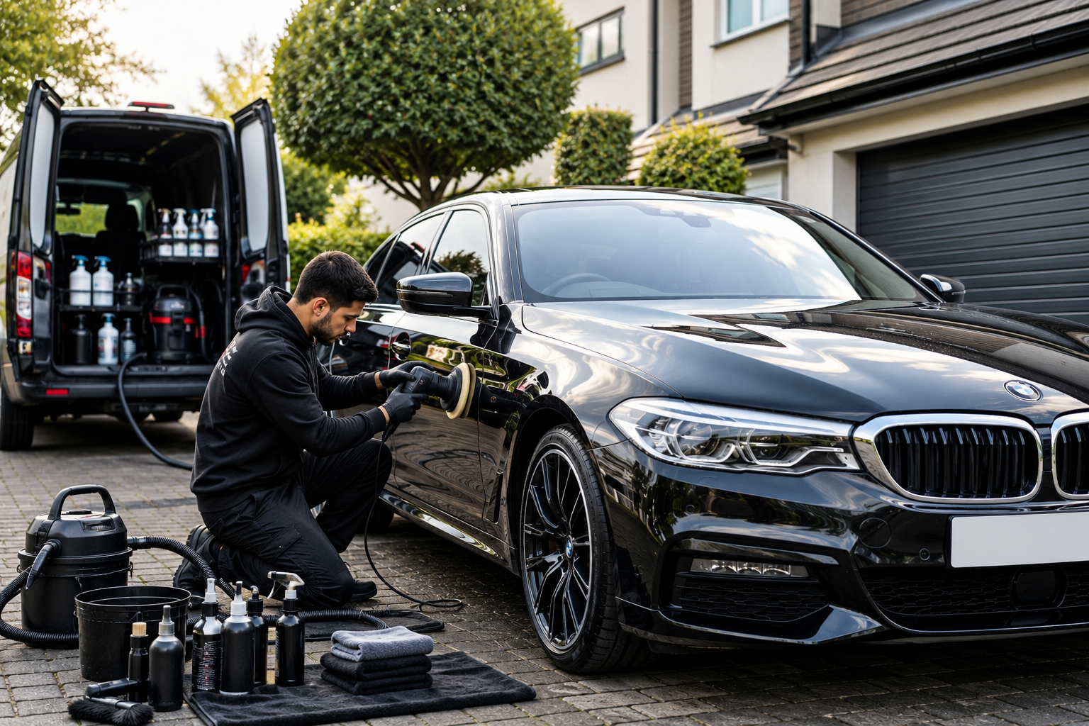 Professional car detailing in action