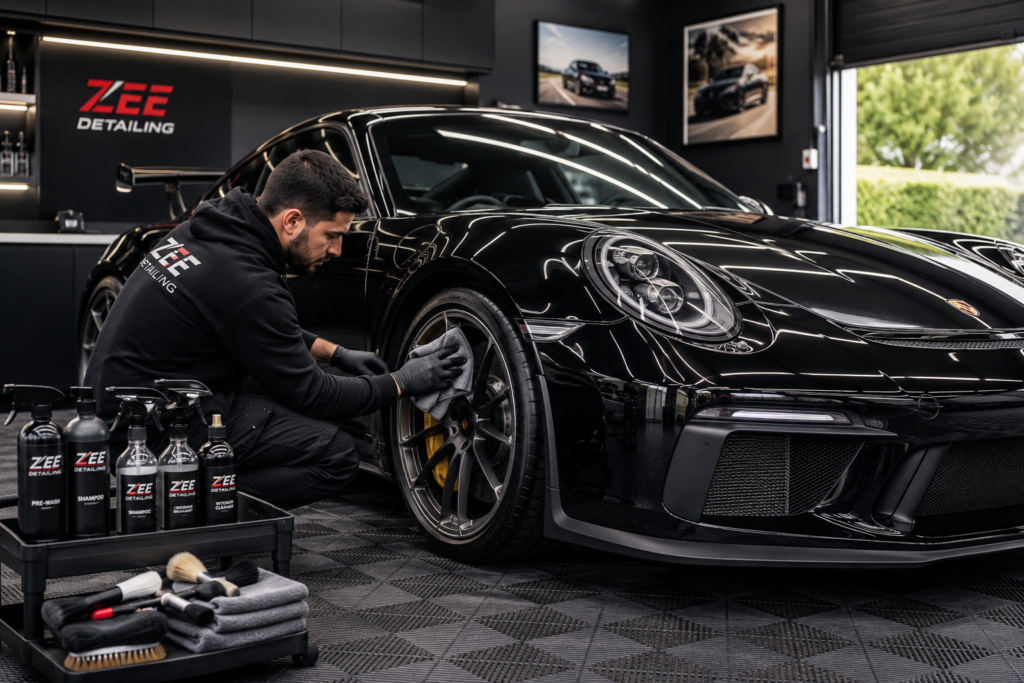 Professional car detailing in sleek studio