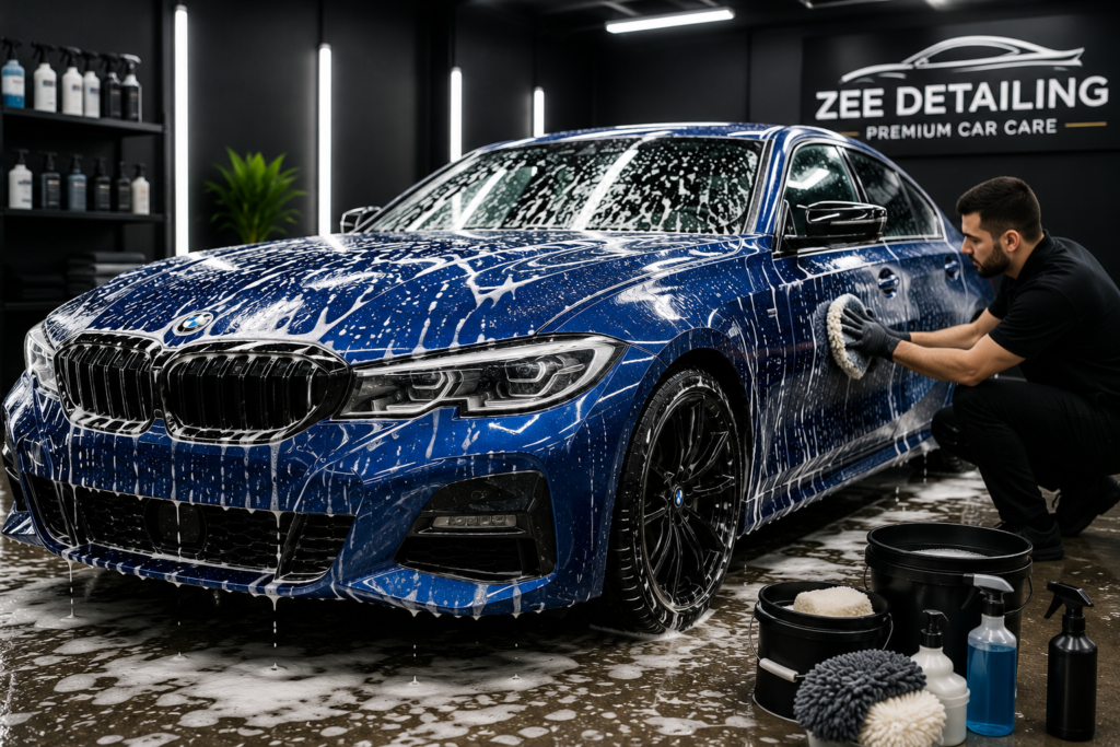 Blue BMW Foam Wash Detailing